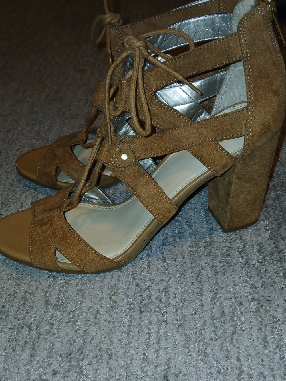 Circus by Sam Edelman Tan Suede Lace-Up Back Zip Block Heel Sandals Sz: 8.5
